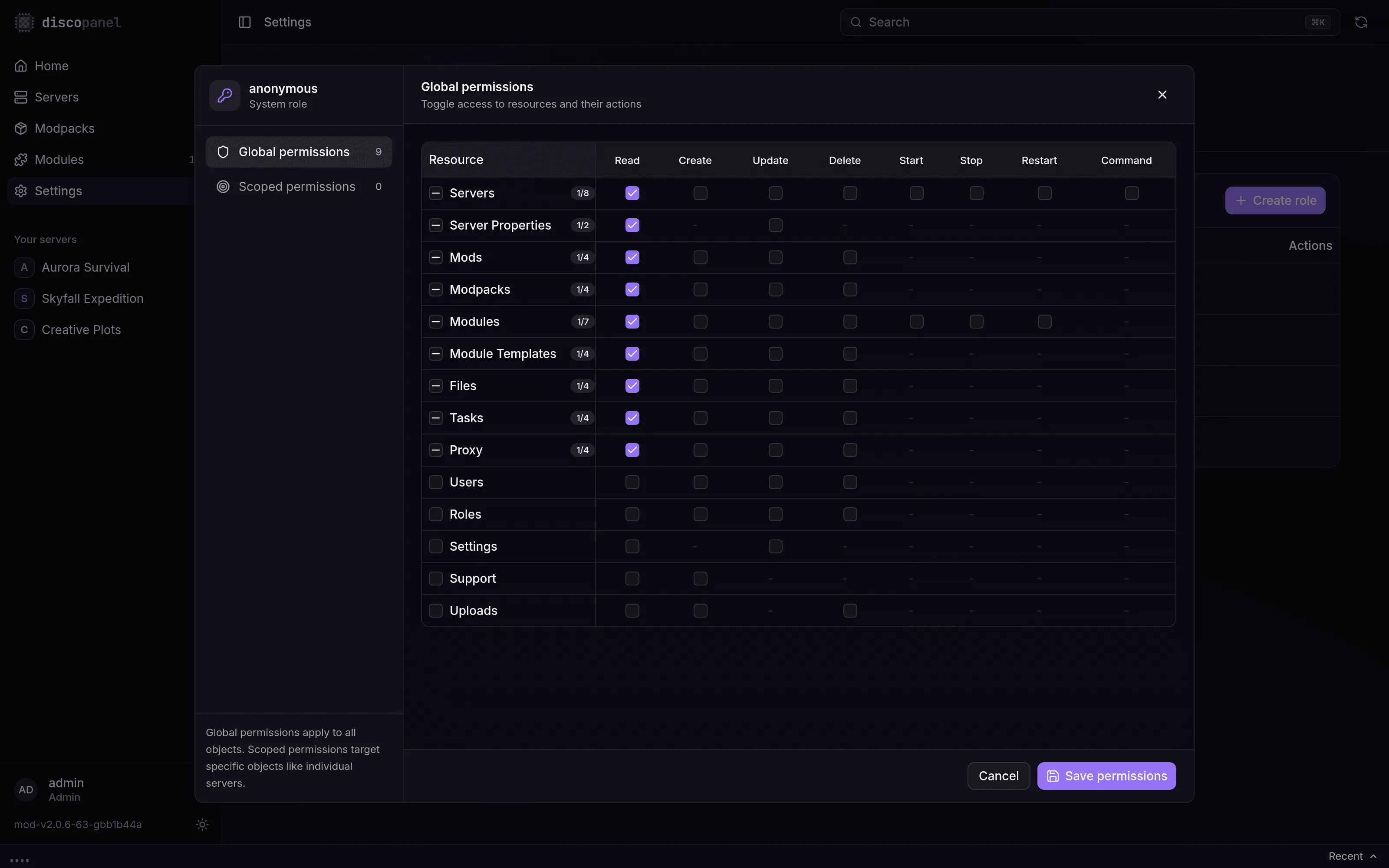 The permission editor