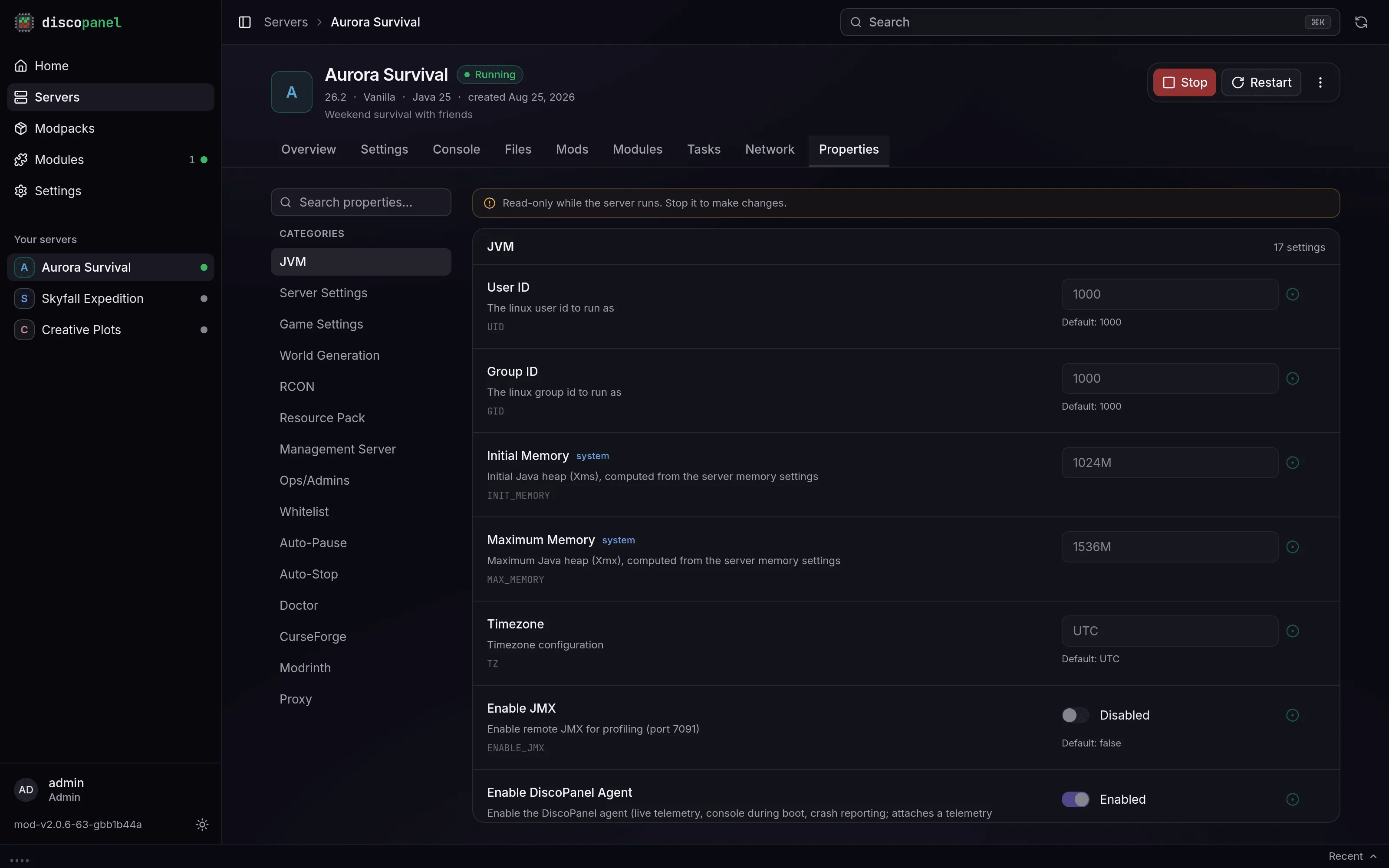 The Properties tab